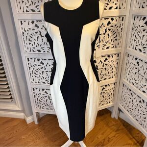 Calvin Klein Black and White Sleeveless Halter Midi Dress NWT Sz 8